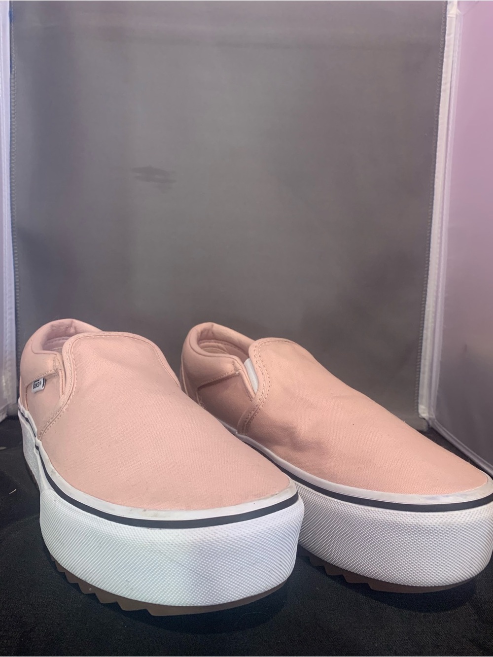 Women's Vans Asher Slip-On Platform Sneakers in Pale Pink